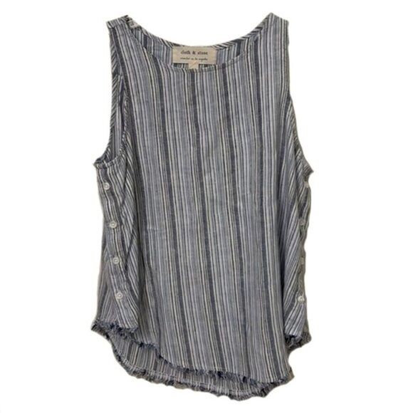 Cloth & Stone Blue White Striped Linen Tank Top Blouse Womens Small - Picture 1 of 8
